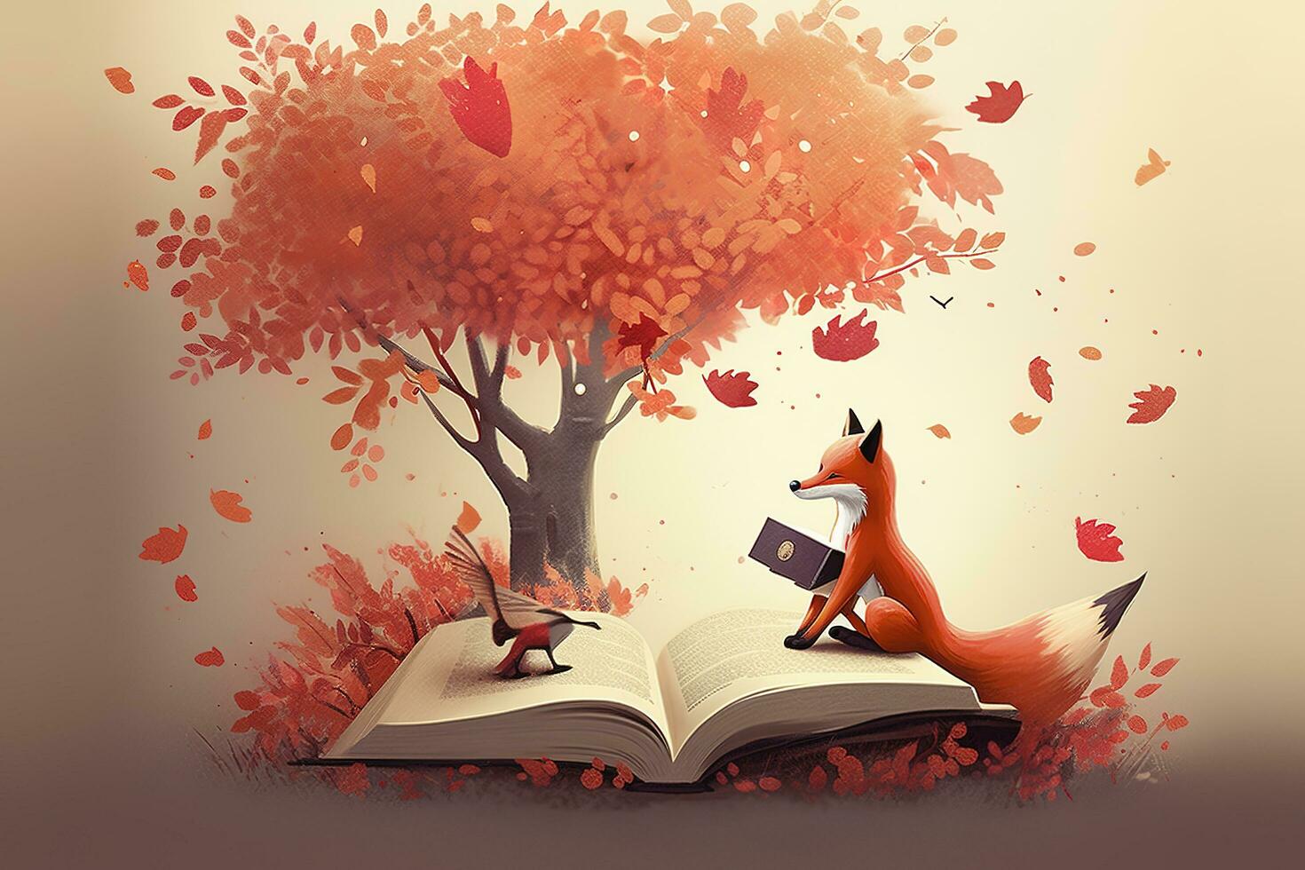 Smart fox reading book - greeting cards, generate ai photo