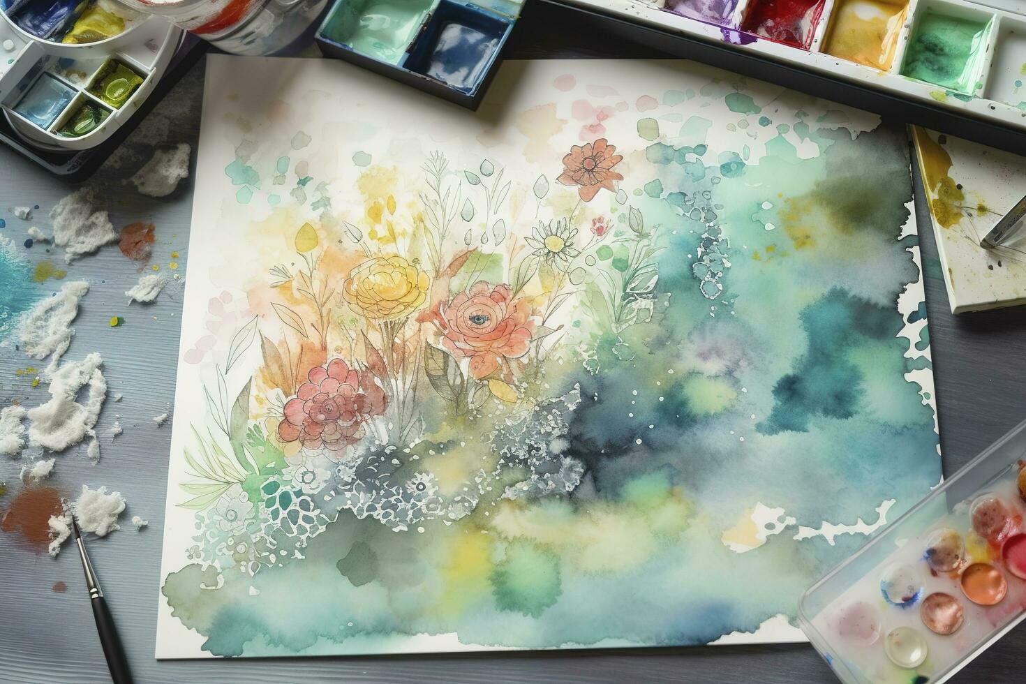 Paint a series of watercolor flowers in different stages of blooming, from a tight bud to a fully open blossom, generate ai photo