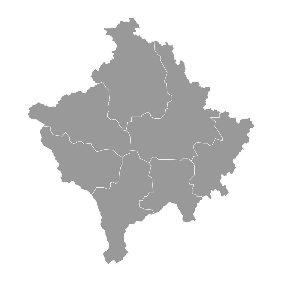 Kosovo gris mapa con distritos vector ilustración.