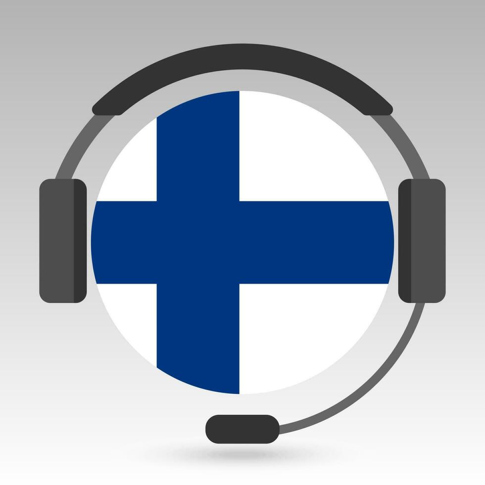 Finland flag with headphones, support sign. Vector illustration.
