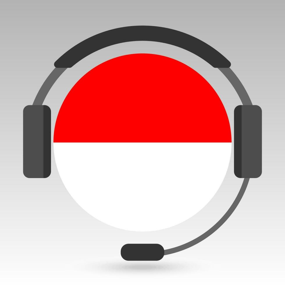 Indonesia flag with headphones, support sign. Vector illustration.