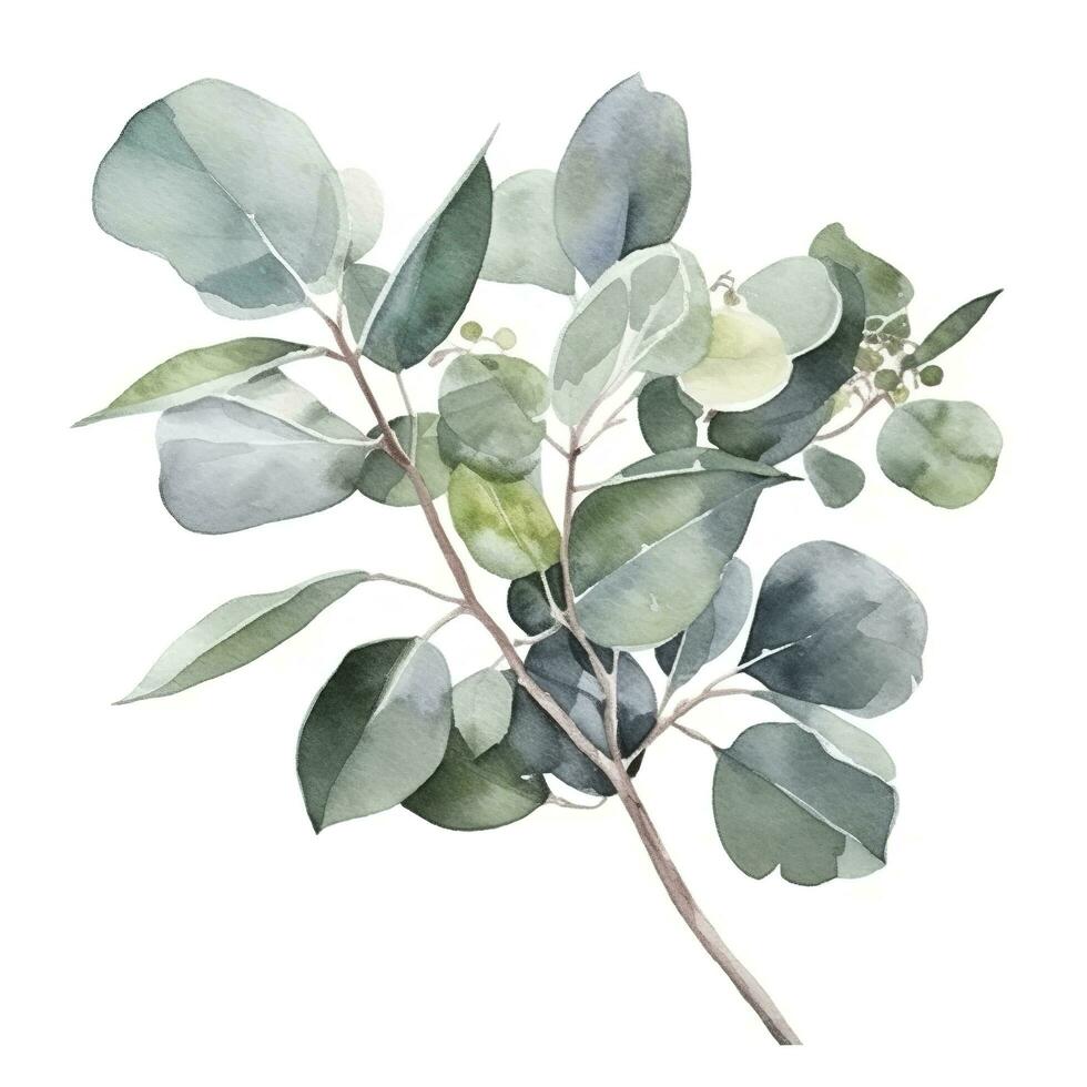 Eucalyptus branch isolated on white background. Flat lay, top view. floral concept, generate ai photo