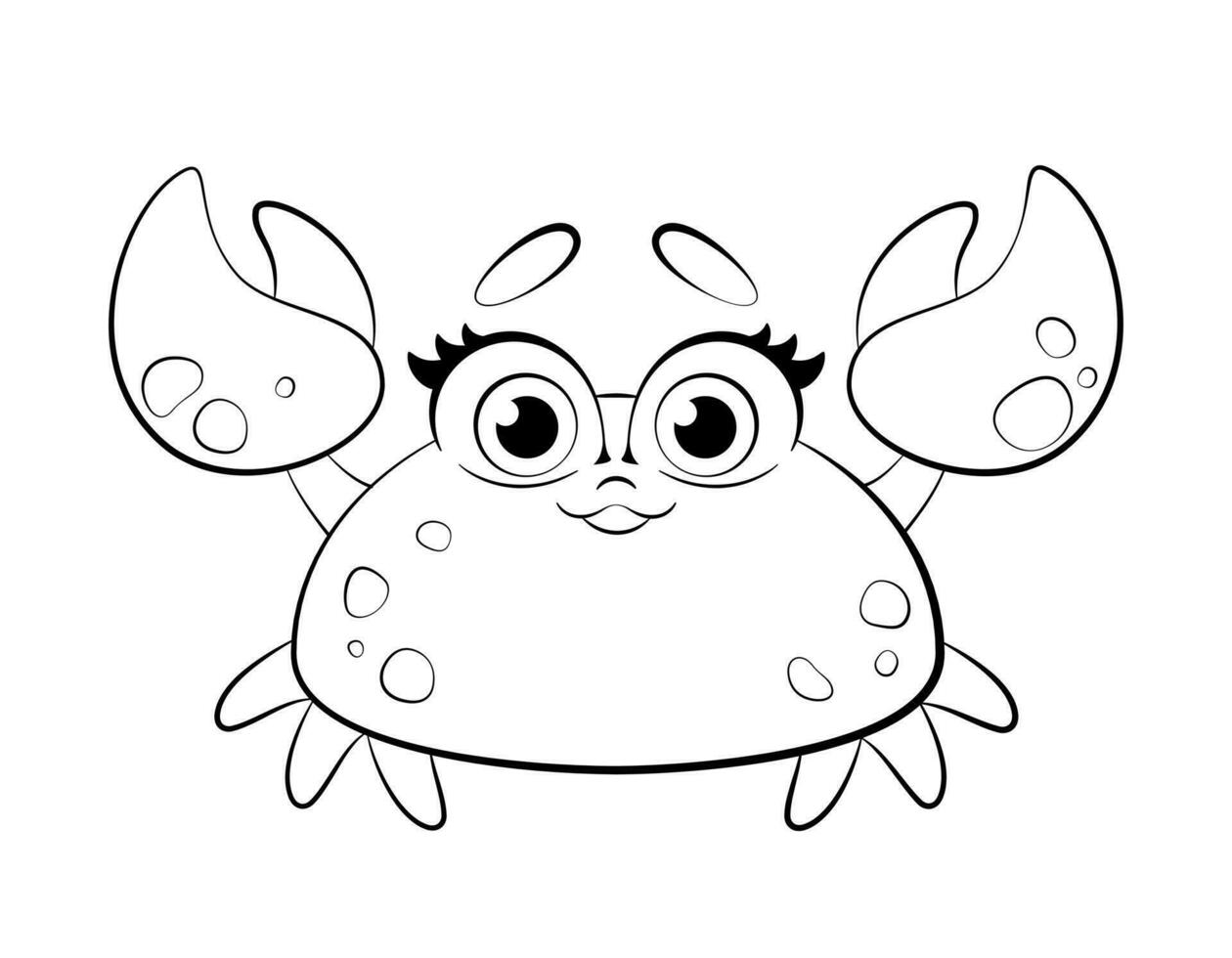 Cute Cartoon Crab. Line Art for Coloring Books. Vector illustration of a cute crab in a cartoon style for children's coloring books.