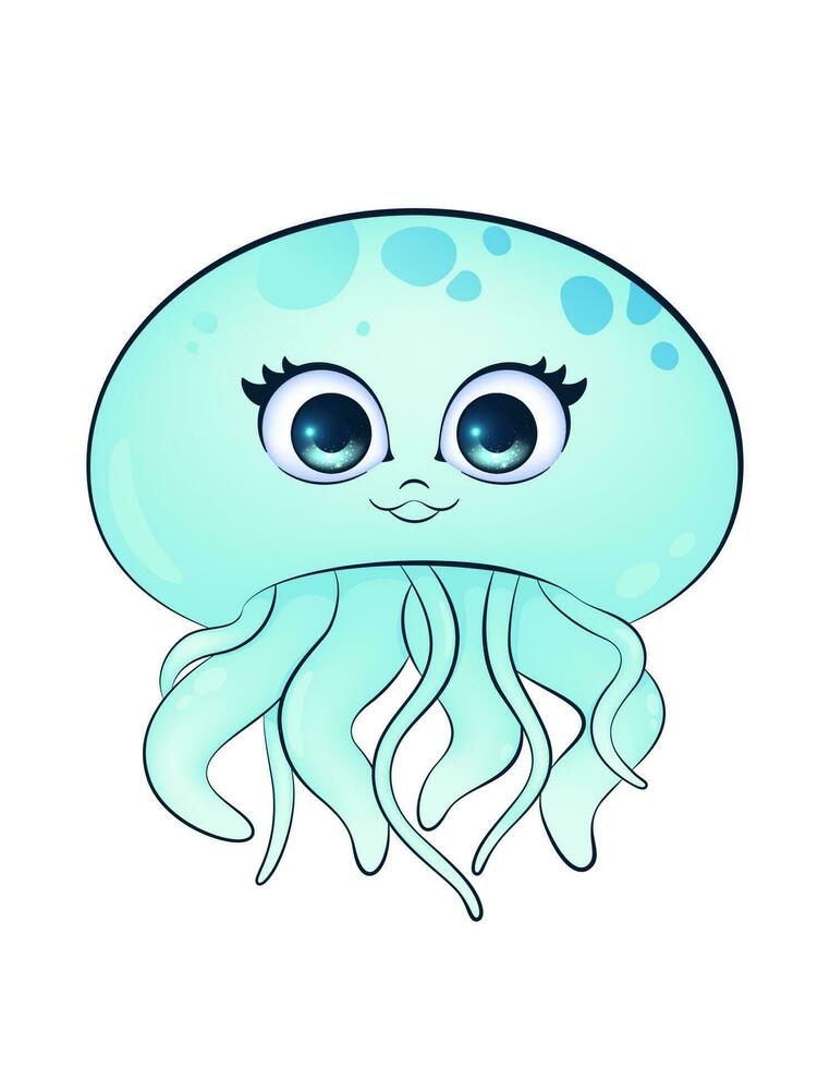 Bright and Colorful Cartoon Jellyfish. Children's Vector Illustration. Vibrant and lively vector illustration of a cute and friendly jellyfish character, perfect for children's designs.