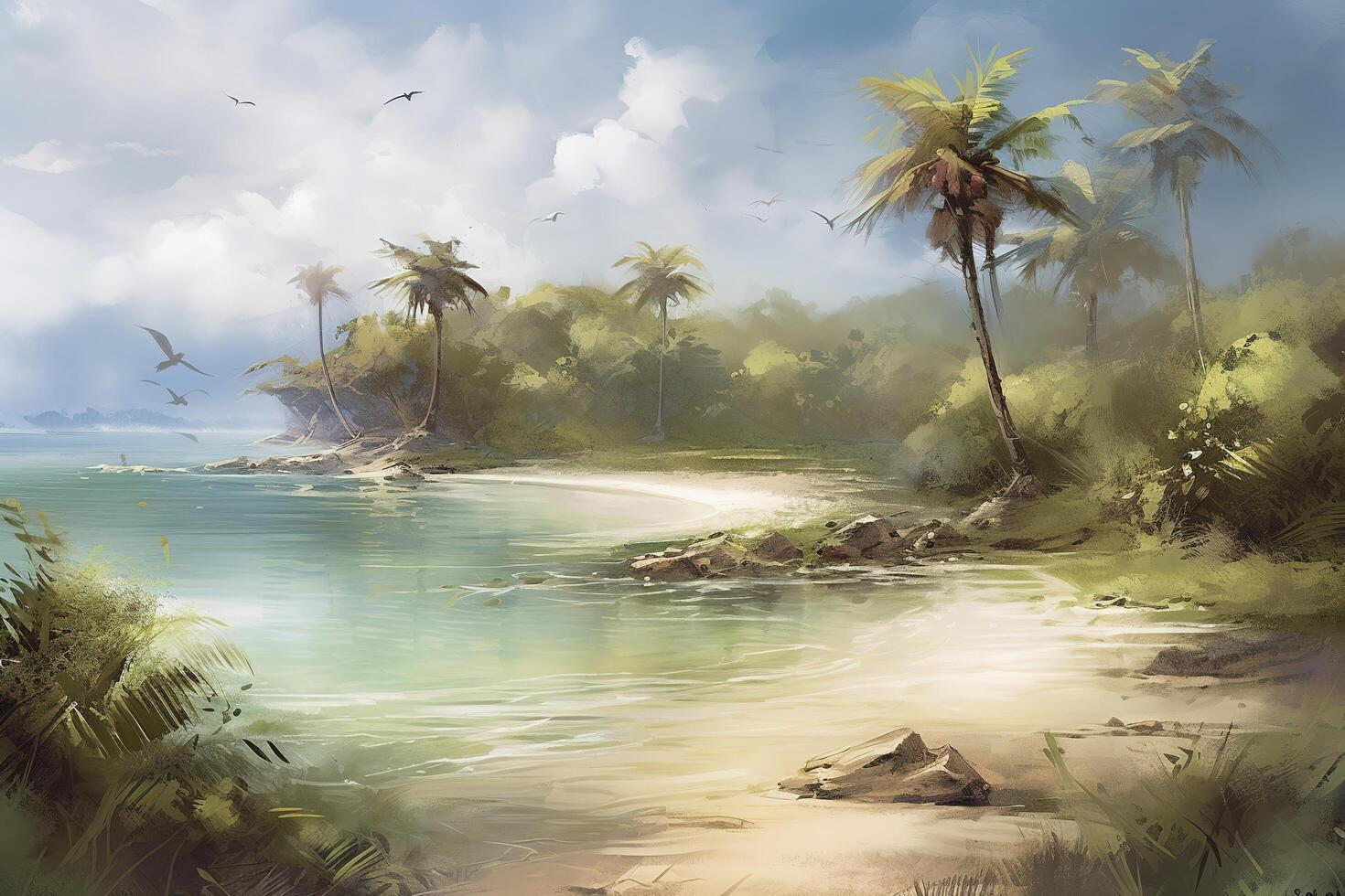 tropical island with beautiful beach created with technology photo