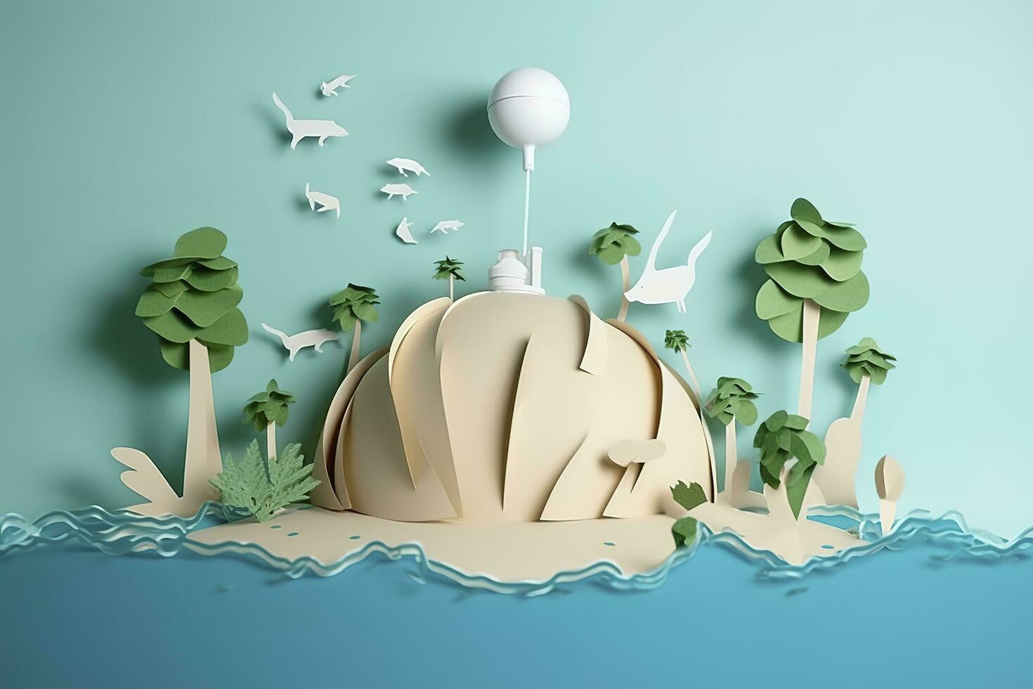 Paper art , Ecology and world water day , Saving water and world Environment day, environmental protection and save earth water , Generate Ai photo