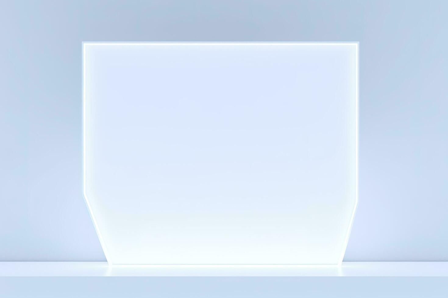 Realistic podium display with neon white lights, Product display background with light frame, White prodium product display with light effect, neon lights background, generate ai photo