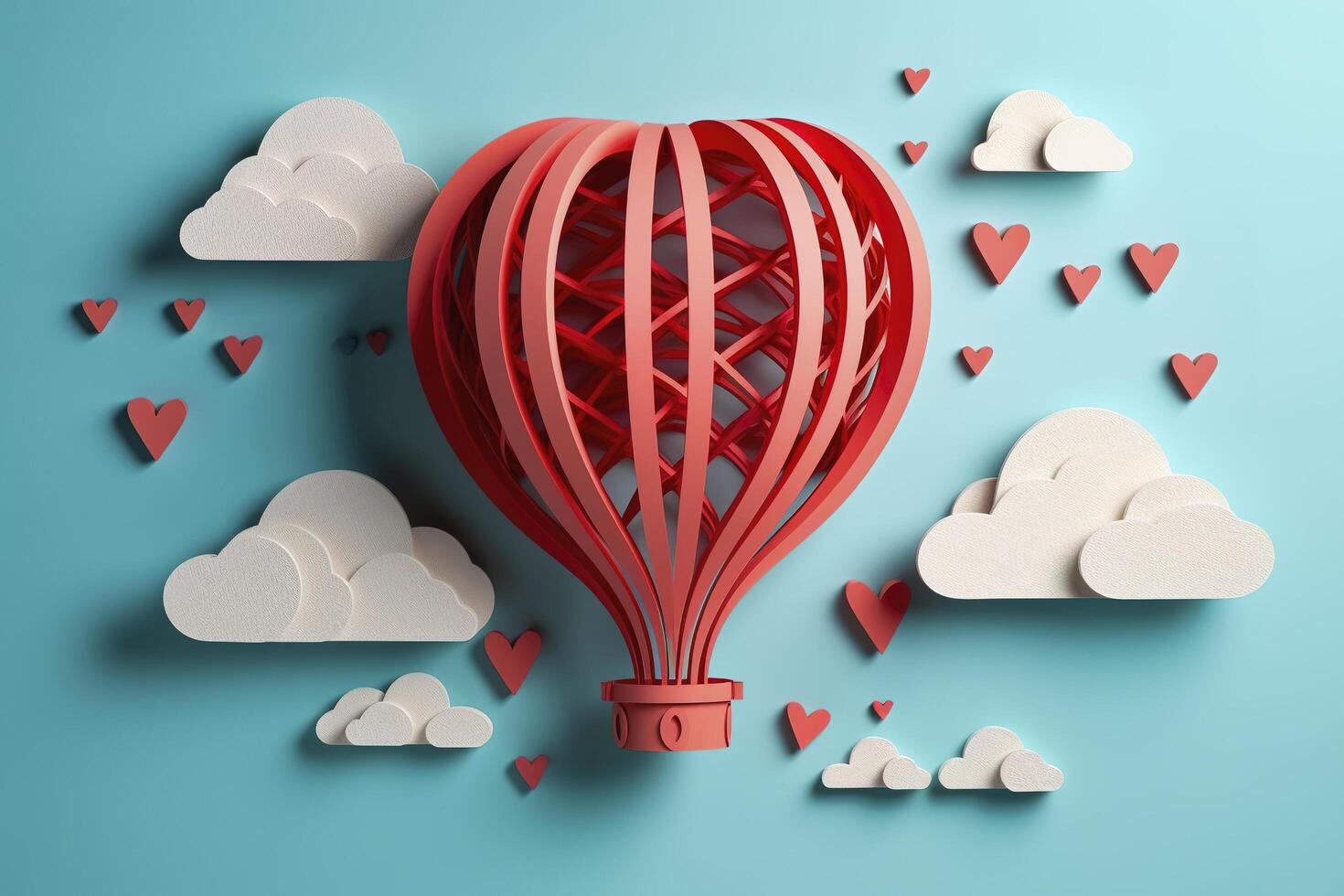 Paper cut style, valentine day with heart balloon and love, photo