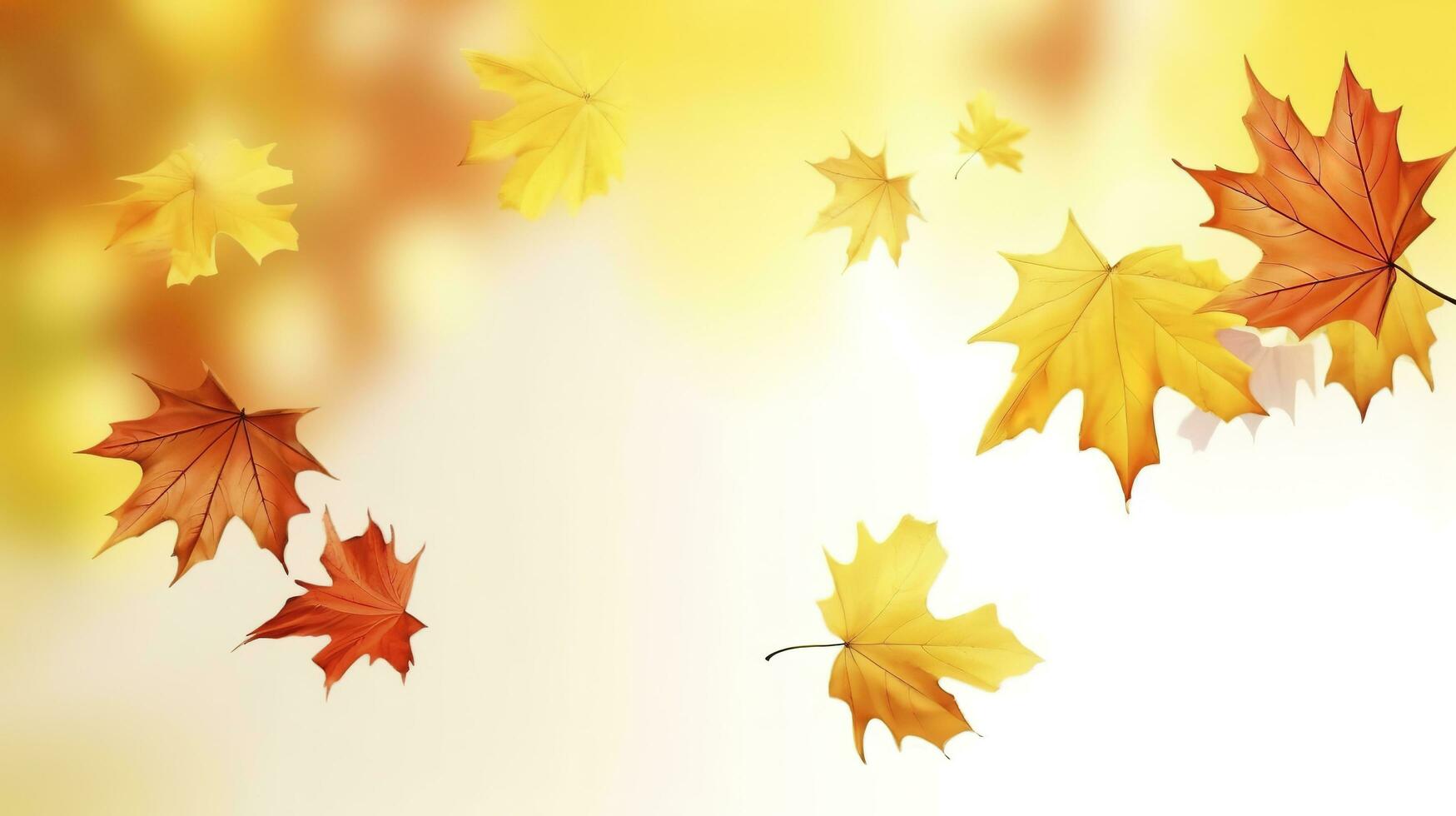 Autumn natural background with yellow and red maple leaves are flying and falling down, generate ai photo