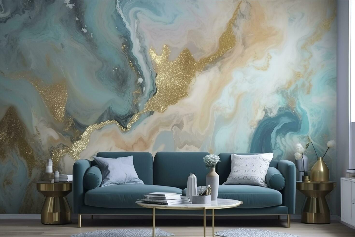3d abstract marble wallpaper for wall decor. Resin geode and abstract art, functional art, like watercolor geode painting. golden, blue, turquoise, and gray background, generate ai photo