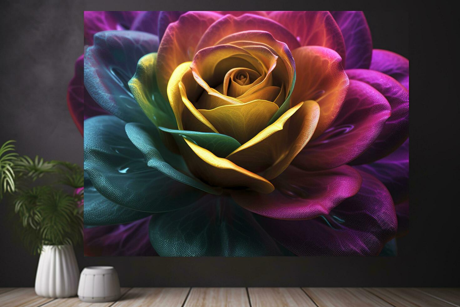 3d colorful flower. for canvas print interior wall decor, generate ai photo