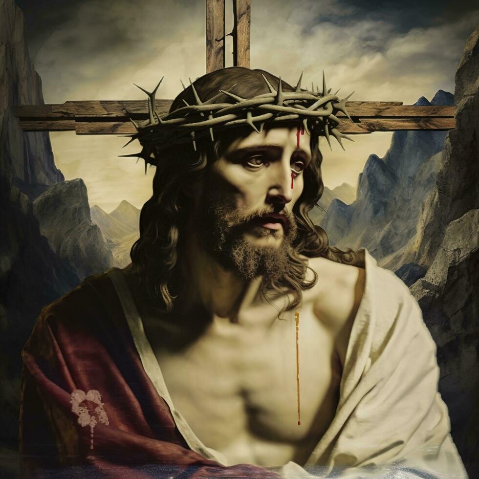 The sufferings of Jesus Christ in the crown of thorns. AI generativ. photo