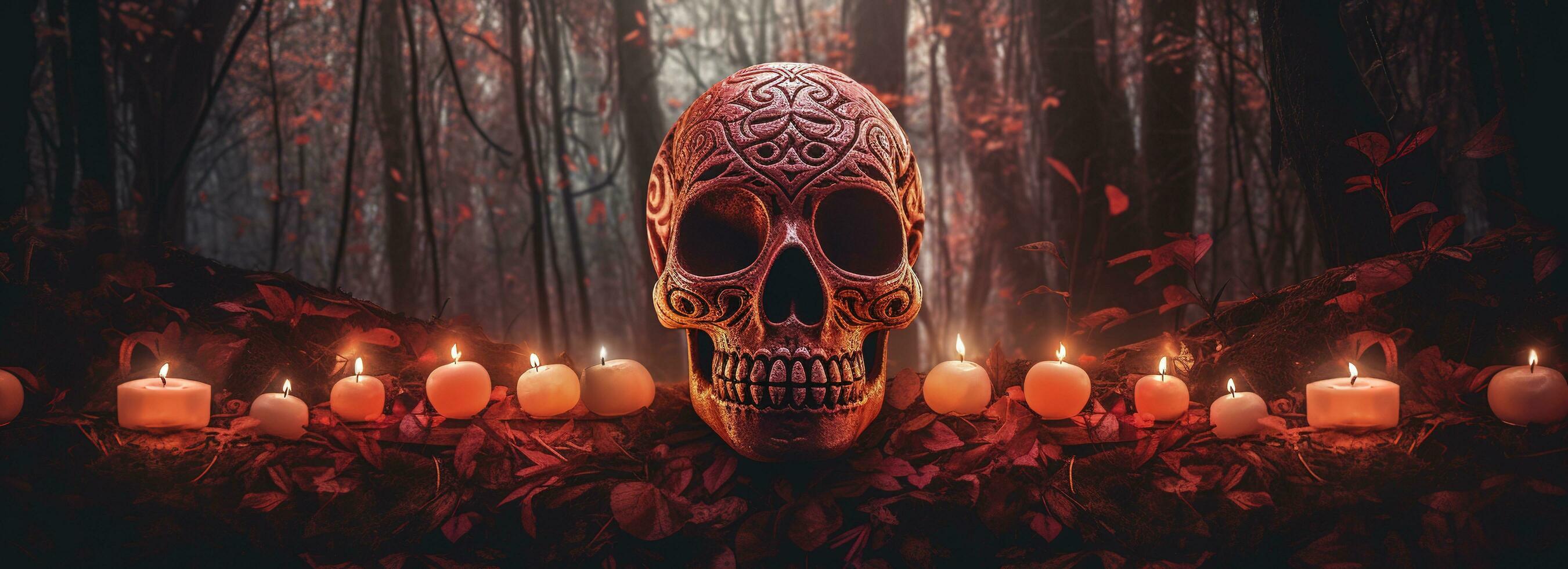 Day of the Dead skulls. Dia de los muertos. Day of the dead and mexican Halloween background. Mexican tradition festival. Day of the dead sugar skull. Dia de los Muertos, generate ai photo