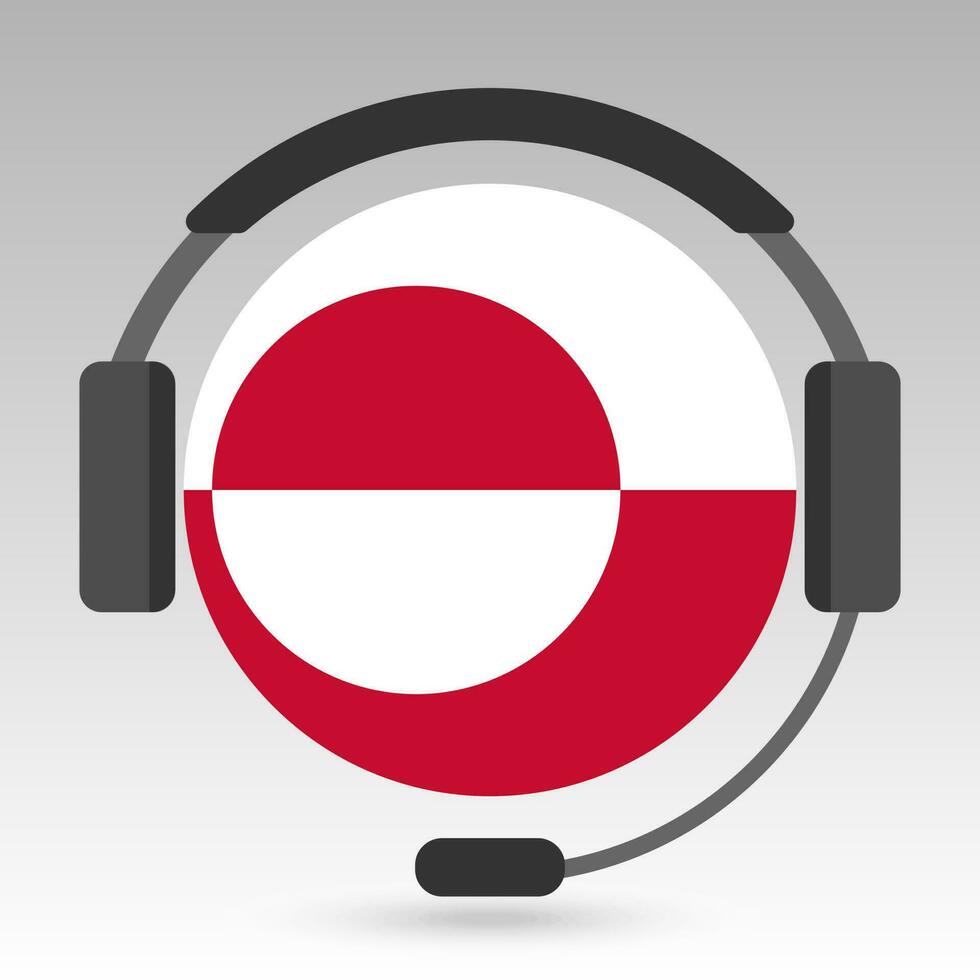 Greenland flag with headphones, support sign. Vector illustration.