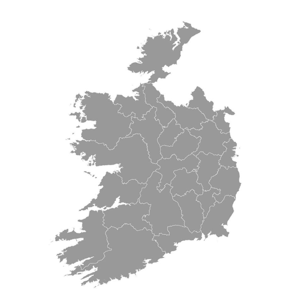 Irlanda gris mapa con condados vector ilustración.