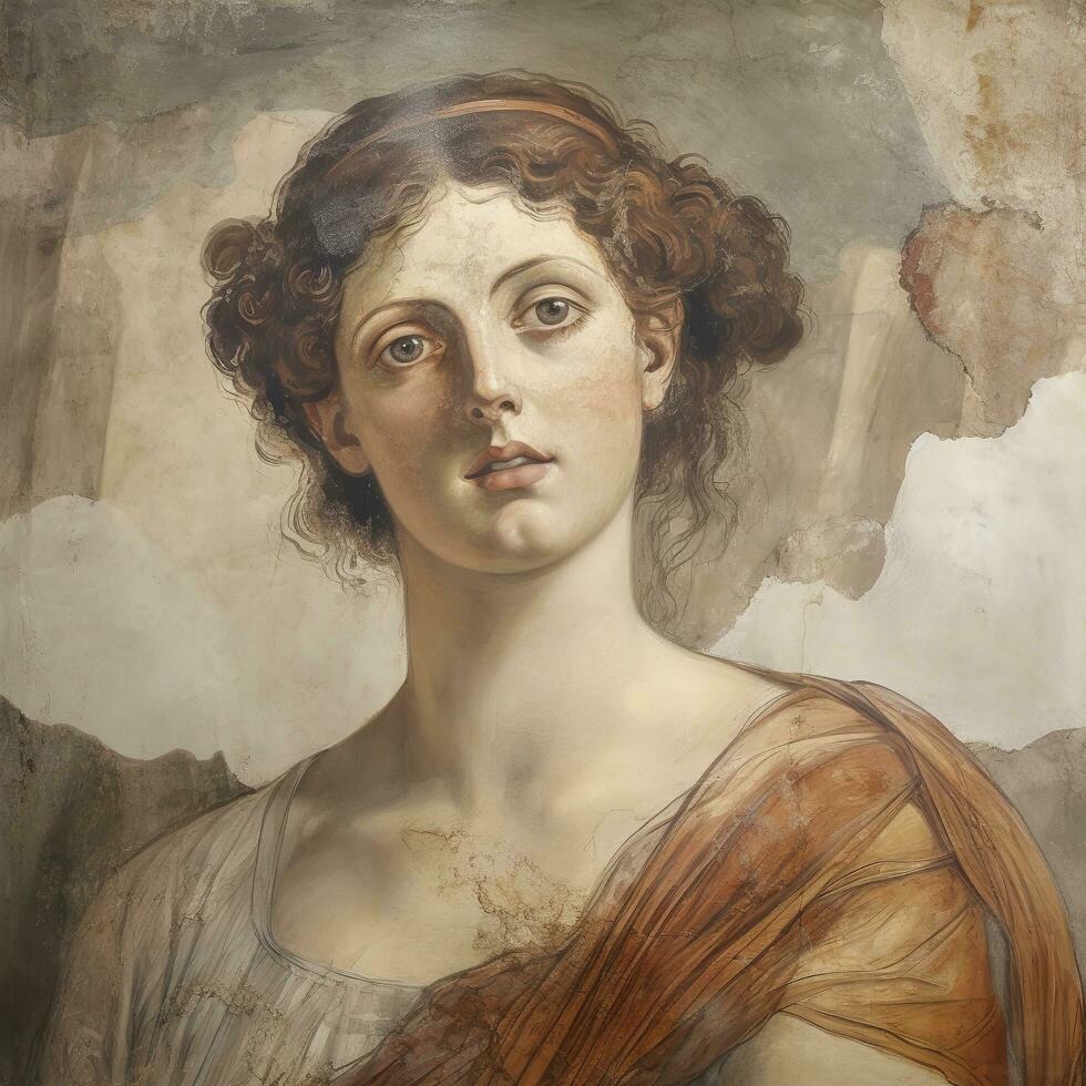 fresco retrato de mujer desde Pompeya restos, antiguo Roma, Italia, generar ai foto