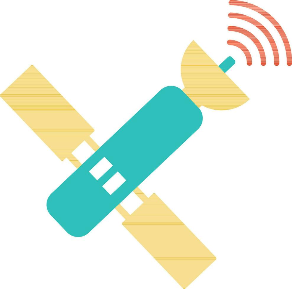 Yellow and sky blue icon of Satellite. vector