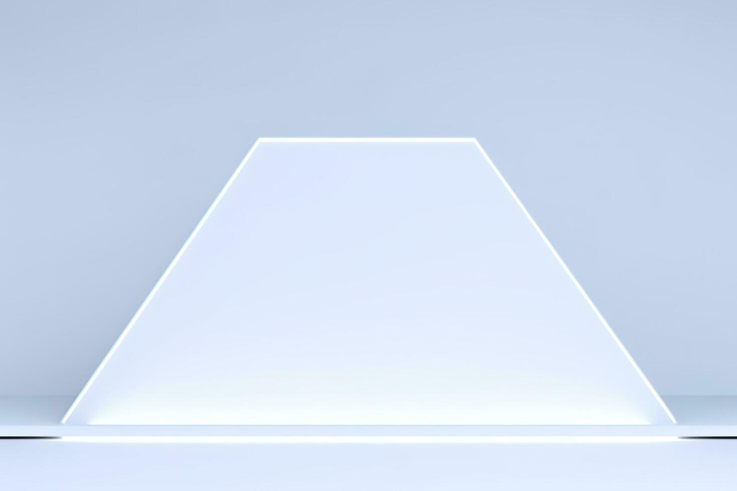 Realistic podium display with neon white lights, Product display background with light frame, White prodium product display with light effect, neon lights background, generate ai photo