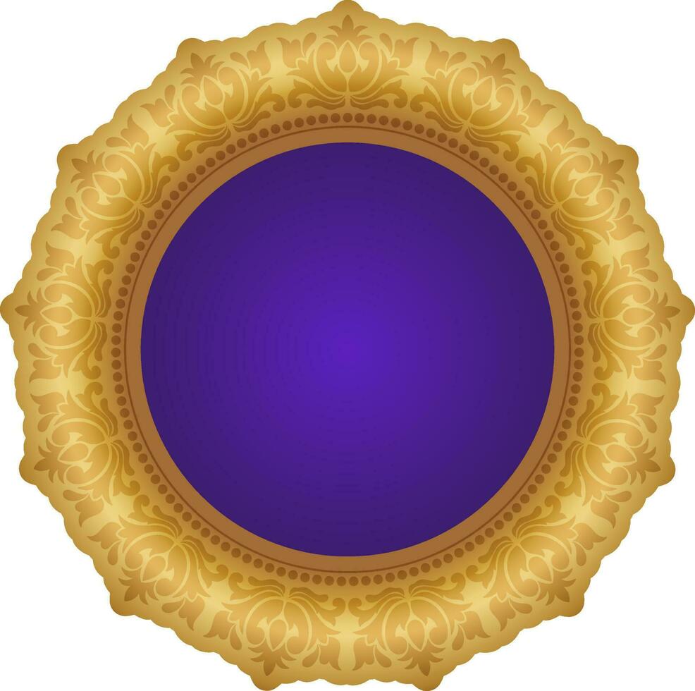 Realistic blank vintage round frame golden and purple . vector