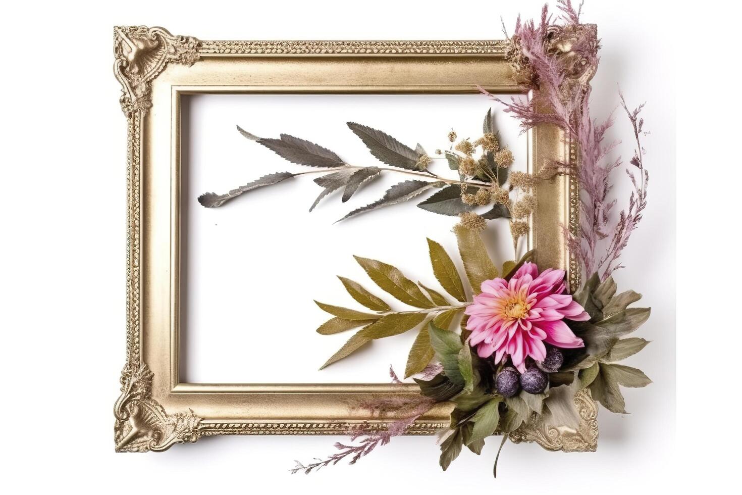 empty frame Vintage Frame With Flower decoration around frame. photo