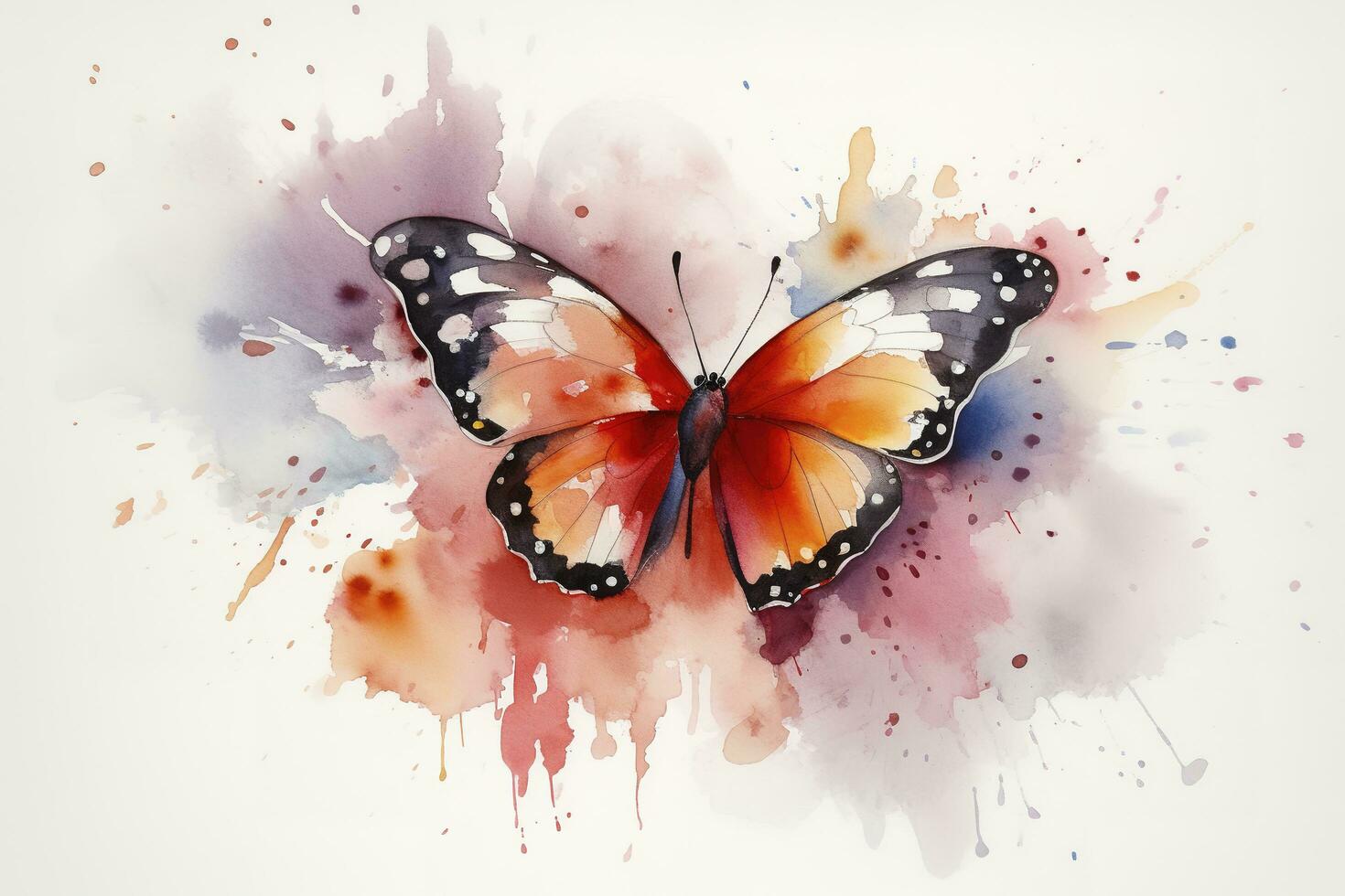 A butterfly resting on a flower petal watercolor painting, beautiful natural forms, crisp clean shapes, colorful, white background, generate ai photo