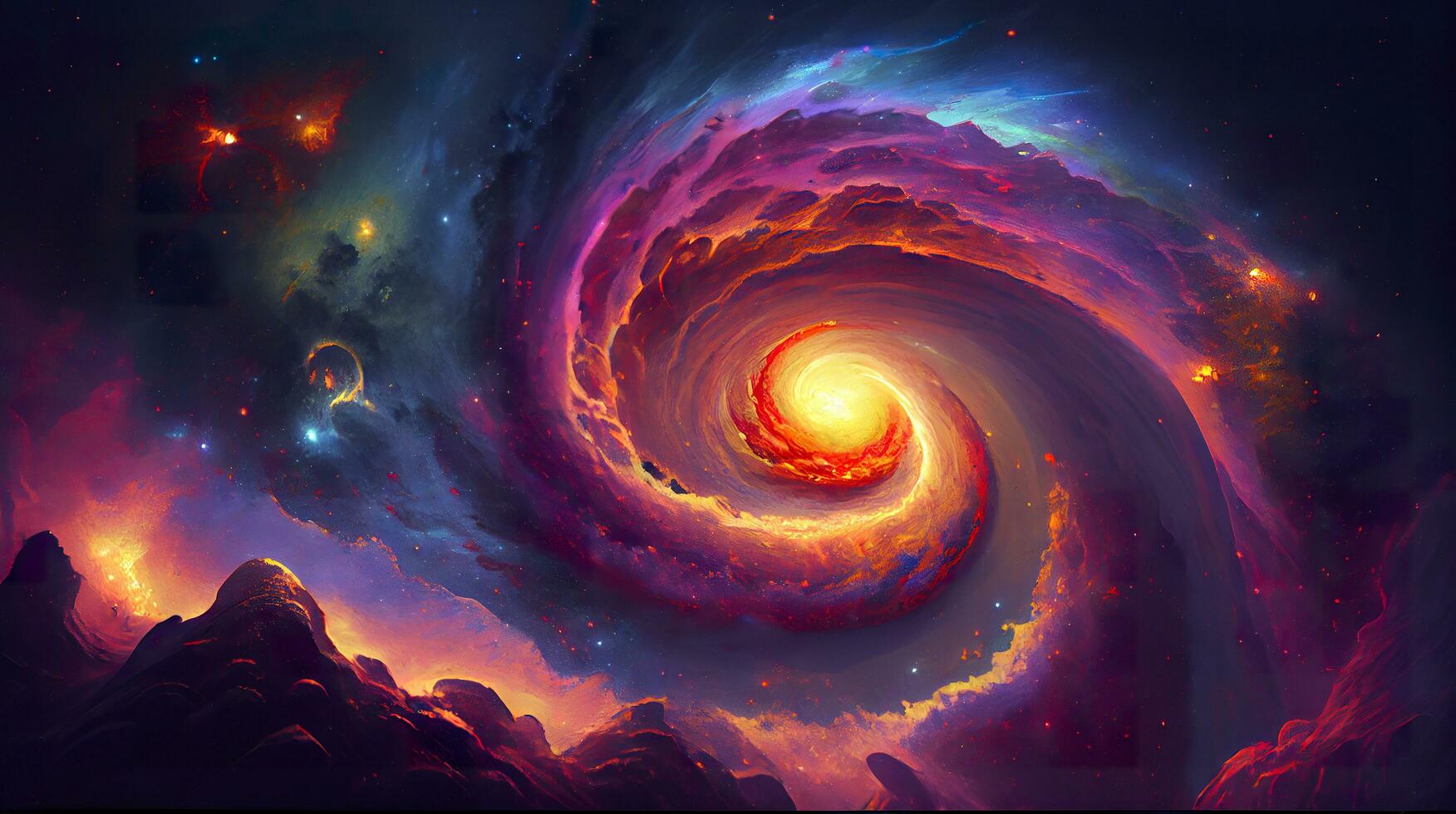 A view from space to a spiral galaxy and stars. Universe filled with stars, nebula and galaxy,. Elements of this image furnished by NASA, generat ai photo