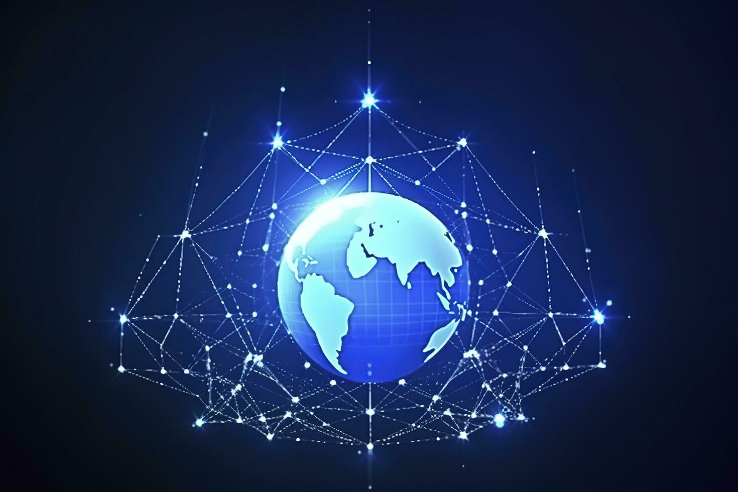 Global network on Earth concept. 3D rendering, World map point. Big data analytics and business concept, world map point and line composition concept of global business, generate ai photo