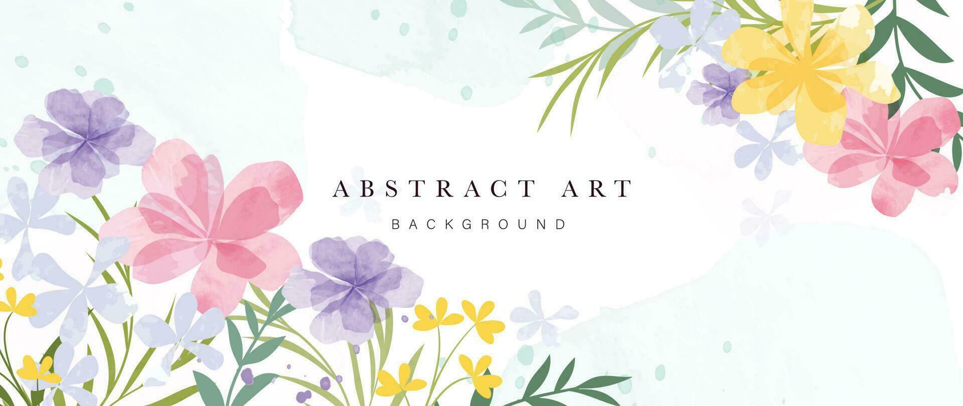 Abstract floral art background vector. Botanical watercolor hand drawn flowers paint brush line art. Design illustration for wallpaper, banner, print, poster, cover, greeting and invitation card. vector