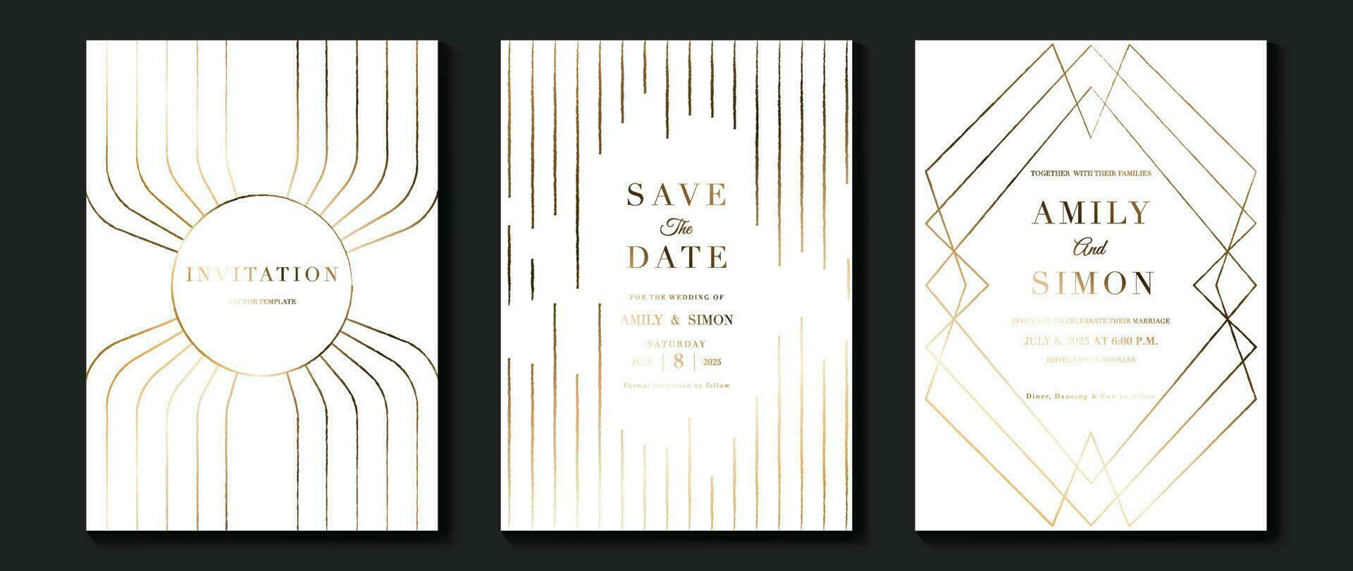 Luxury wedding invitation card background vector. Golden elegant geometric shape, gold lines on white background. Premium design illustration for wedding and vip cover template, banner, poster. vector