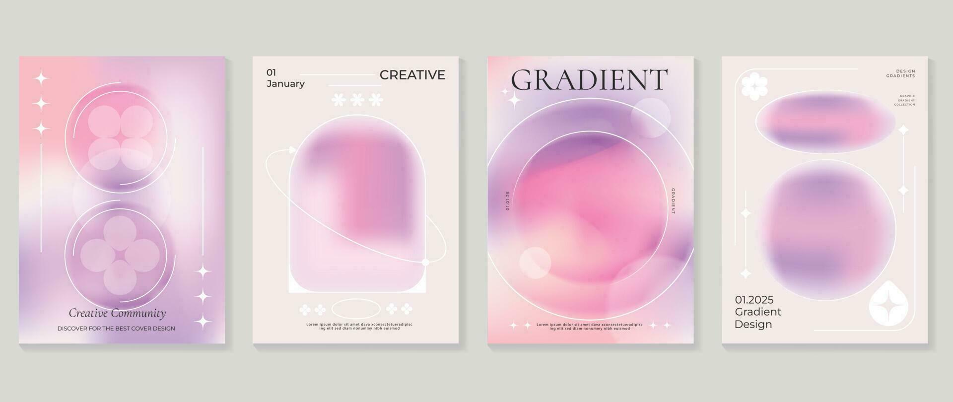 Fluid gradient background vector. Cute and minimal style posters with colorful, geometric shapes, flower, star and liquid color. Modern wallpaper design for social media, idol poster, banner, flyer. vector
