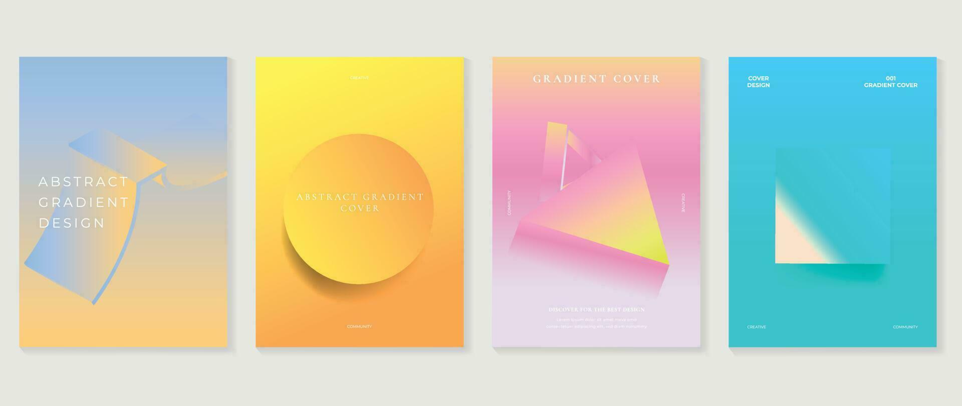 Abstract gradient background vector set. Minimalist style cover template with vibrant perspective 3d geometric prism shapes collection. Ideal design for social media, poster, cover, banner, flyer.