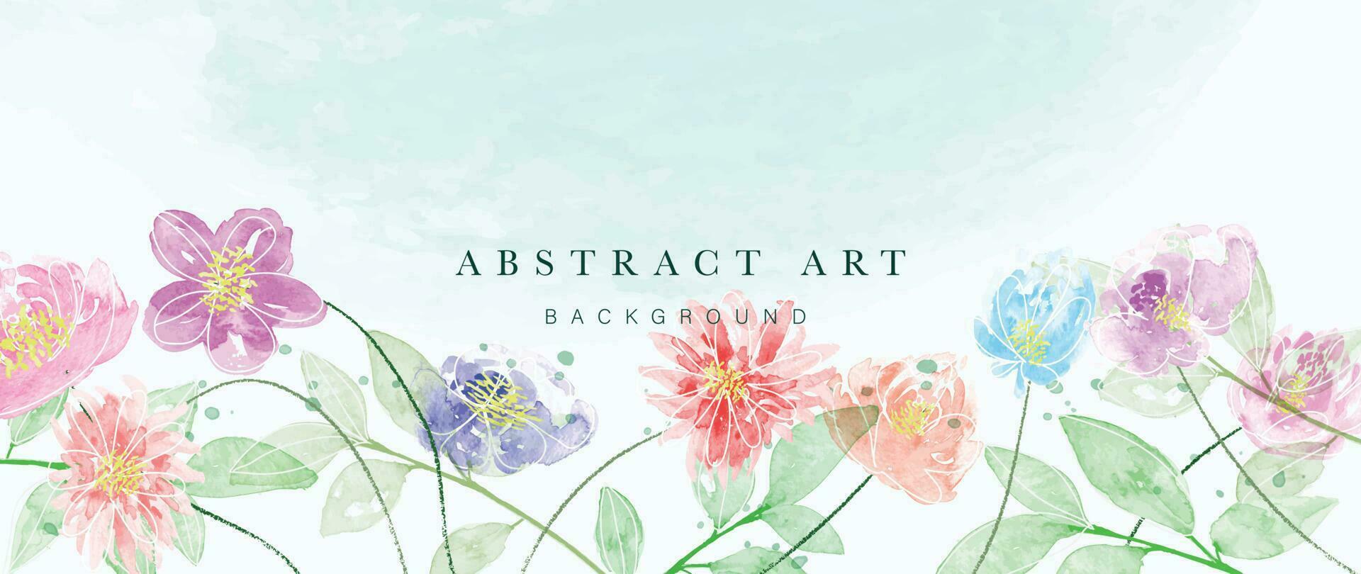 Abstract floral art background vector. Botanical watercolor hand drawn flowers paint brush line art. Design illustration for wallpaper, banner, print, poster, cover, greeting and invitation card. vector