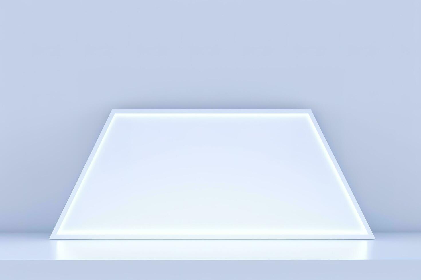 Realistic podium display with neon white lights, Product display background with light frame, White prodium product display with light effect, neon lights background, generate ai photo