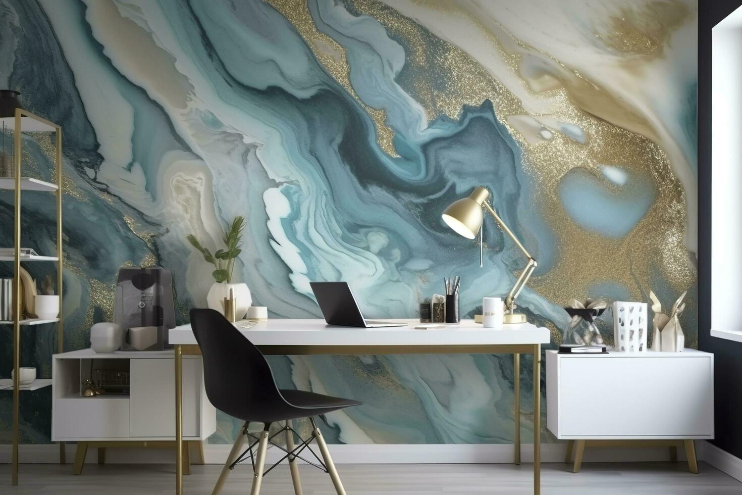 3d abstract marble wallpaper for wall decor. Resin geode and abstract art, functional art, like watercolor geode painting. golden, blue, turquoise, and gray background, generate ai photo