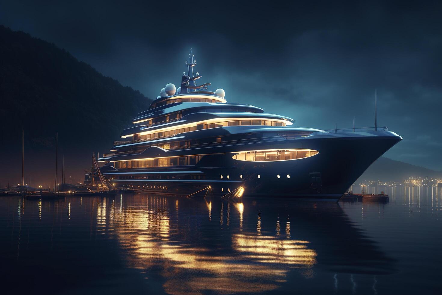 illustration of superyacht at night photo