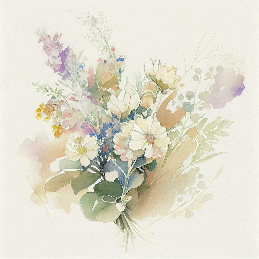 a bouquet of flowers on  white background, watercolor, Generate Ai photo