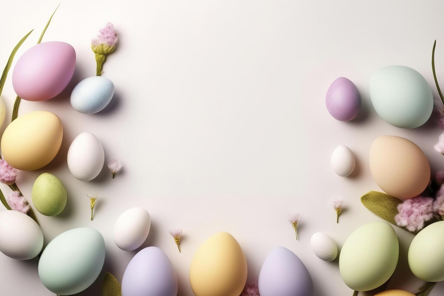 Colorful Easter Eggs with white frame copy space , photo