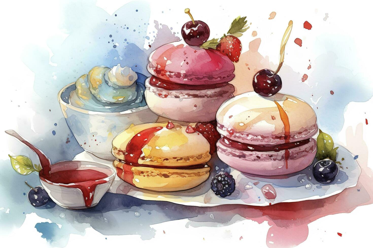 watercolor illustration of  a  sweet dessert, generate ai photo