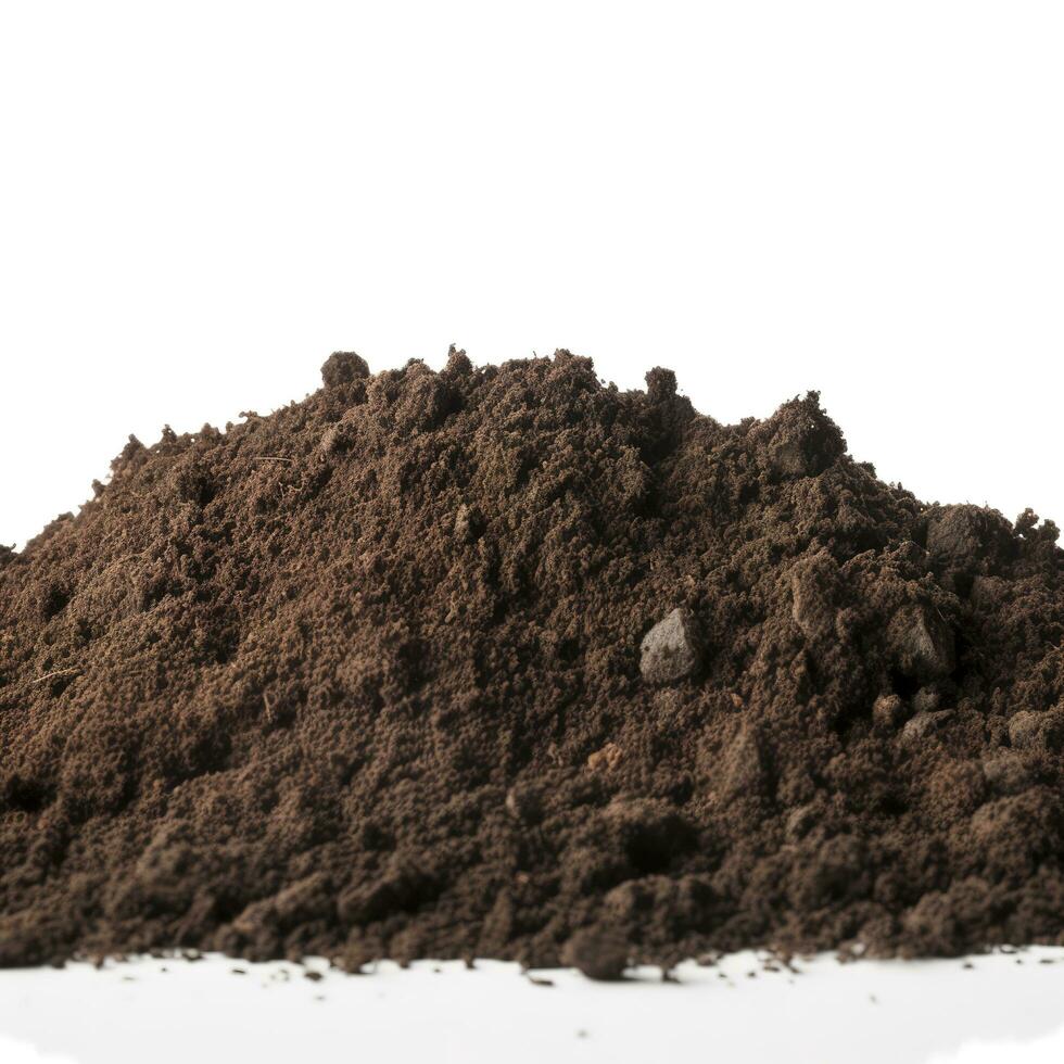 Dirty earth on white background. Natural soil texture, generate ai photo