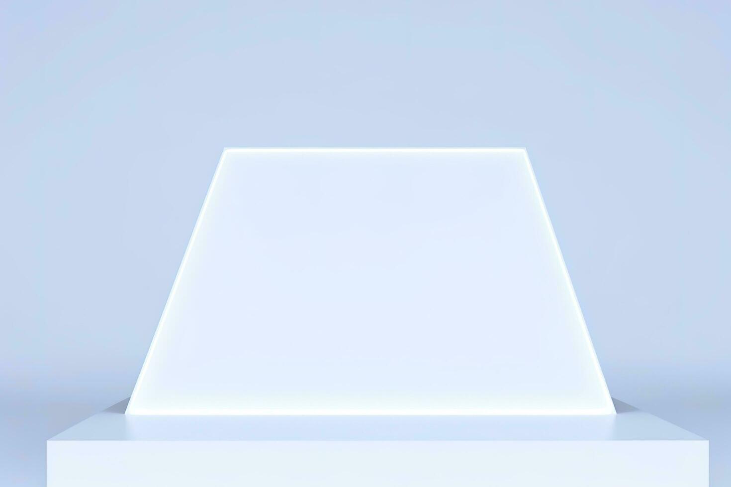 Realistic podium display with neon white lights, Product display background with light frame, White prodium product display with light effect, neon lights background, generate ai photo