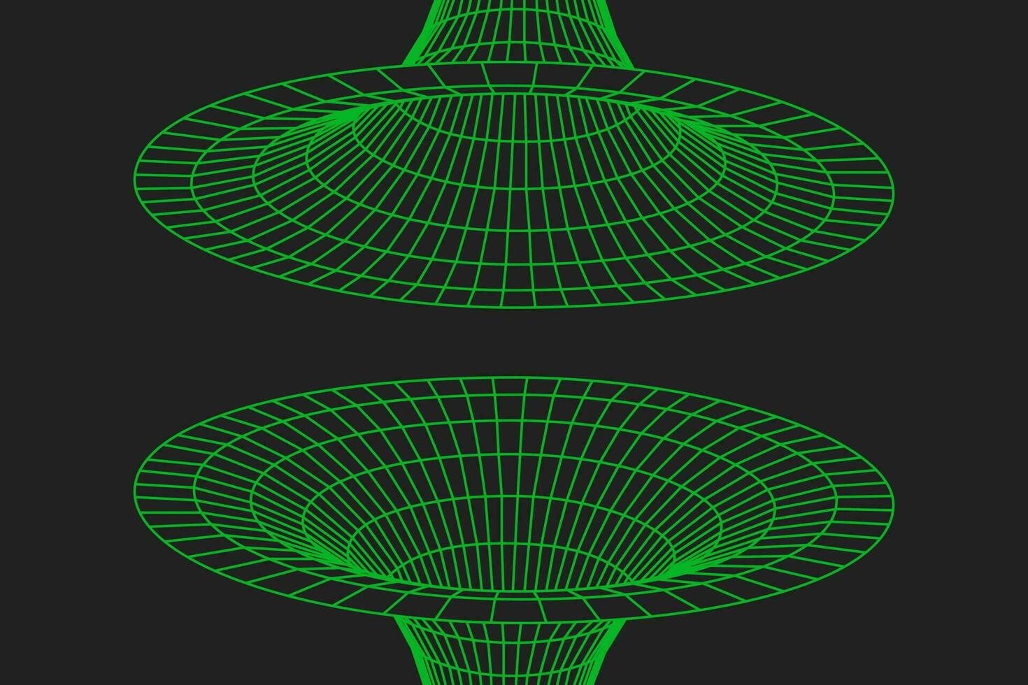 agujero de gusano geométrico cuadrícula estructura metálica túnel plano estilo diseño vector ilustración.