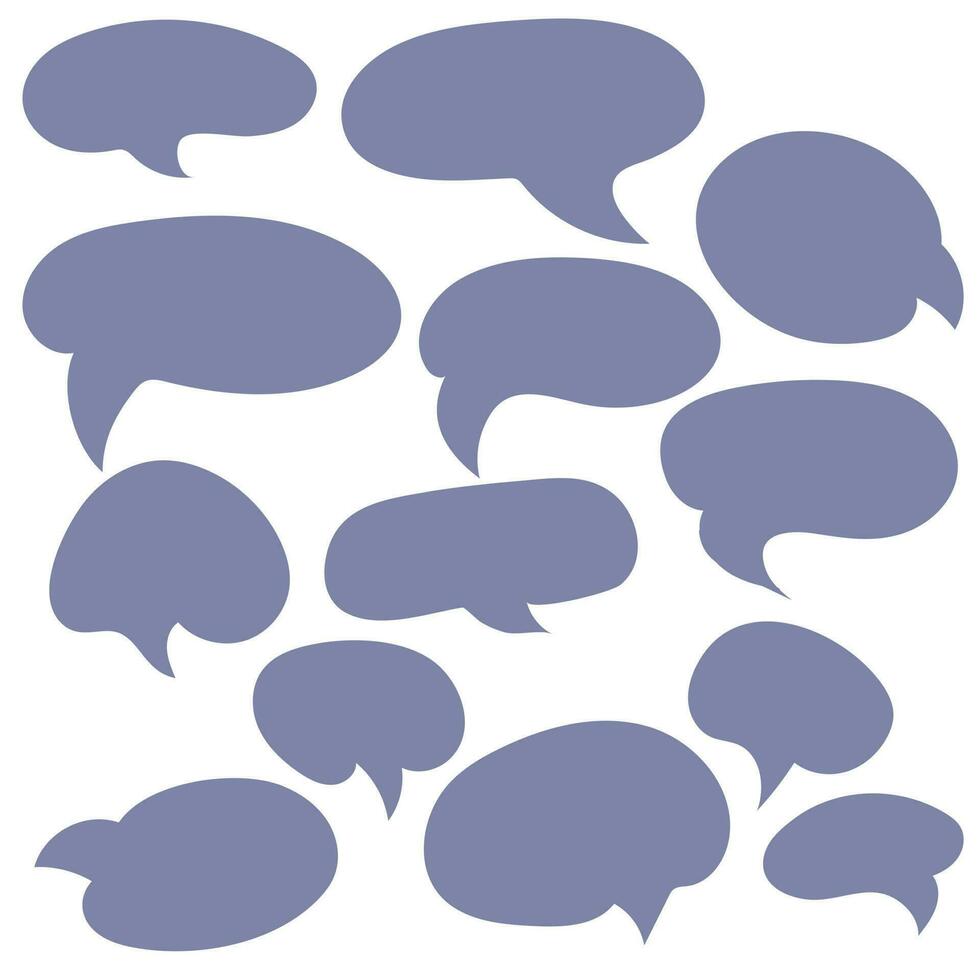 A set of speech bubbles of blue color, different shapes. Collection of balloons with doodles for inscriptions. A set of flat bubbles in the style of dialogue, conversation as in cartoons and comics vector