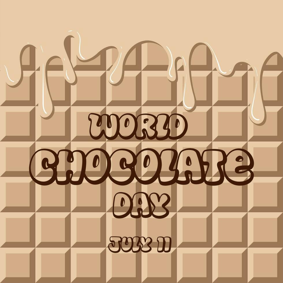 vector dibujado a mano ilustración de blanco, Leche chocolate con manchas para mundo chocolate día. el inscripción mundo chocolate día es julio 11 un idea para un póster, un tarjeta postal.