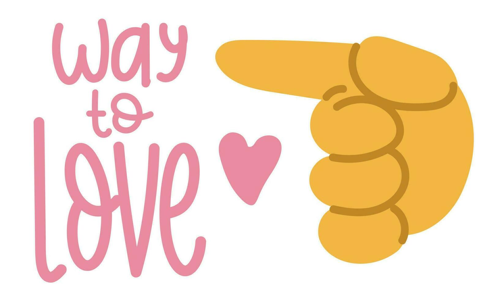 A banner with an illustration of a large cartoon hand, which depicts the direction towards love. The index finger points to the left, the direction. Love is there. Inspirational banner horizontal vector