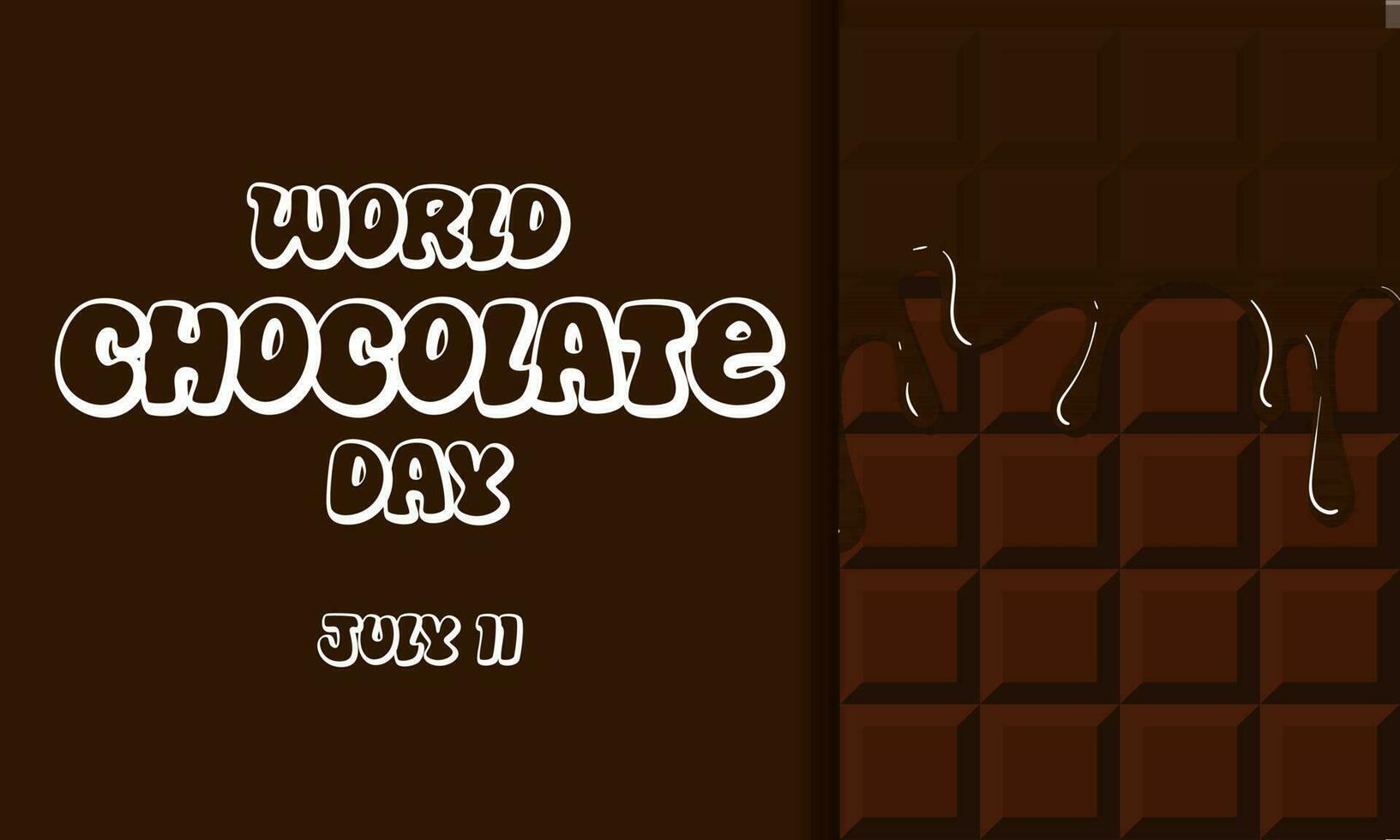 Vector hand-drawn illustration of a dark milk or bitter chocolate bar with streaks for World Chocolate Day on a brown background. The inscription World Chocolate Day is July 11. Idea for a poster