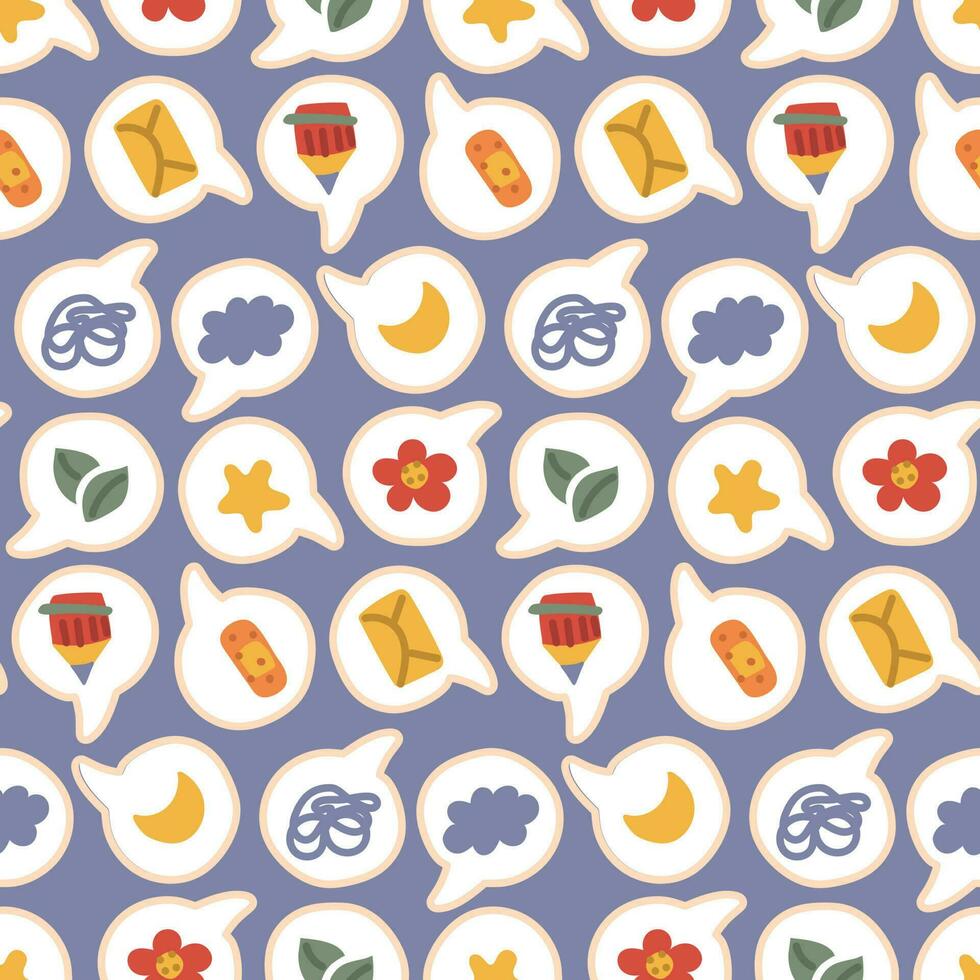 A pattern of stickers for social networks with a flat design in the form of a speech bubble with different themes. Emoticons for online communication, social networks with different subjects vector