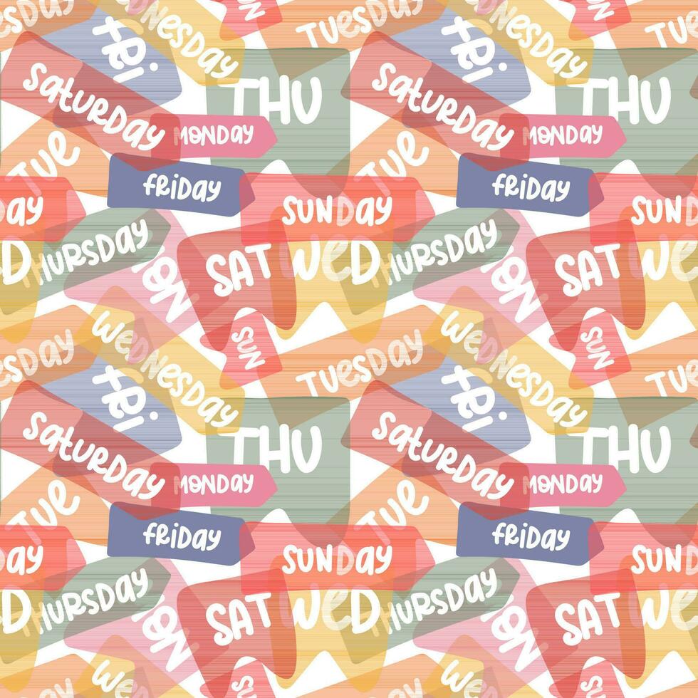 A pattern of flags with labels of days of the week for the calendar. Abstract background with square flags with full and abbreviated lettering. Seamless calendar background. Print on textiles vector