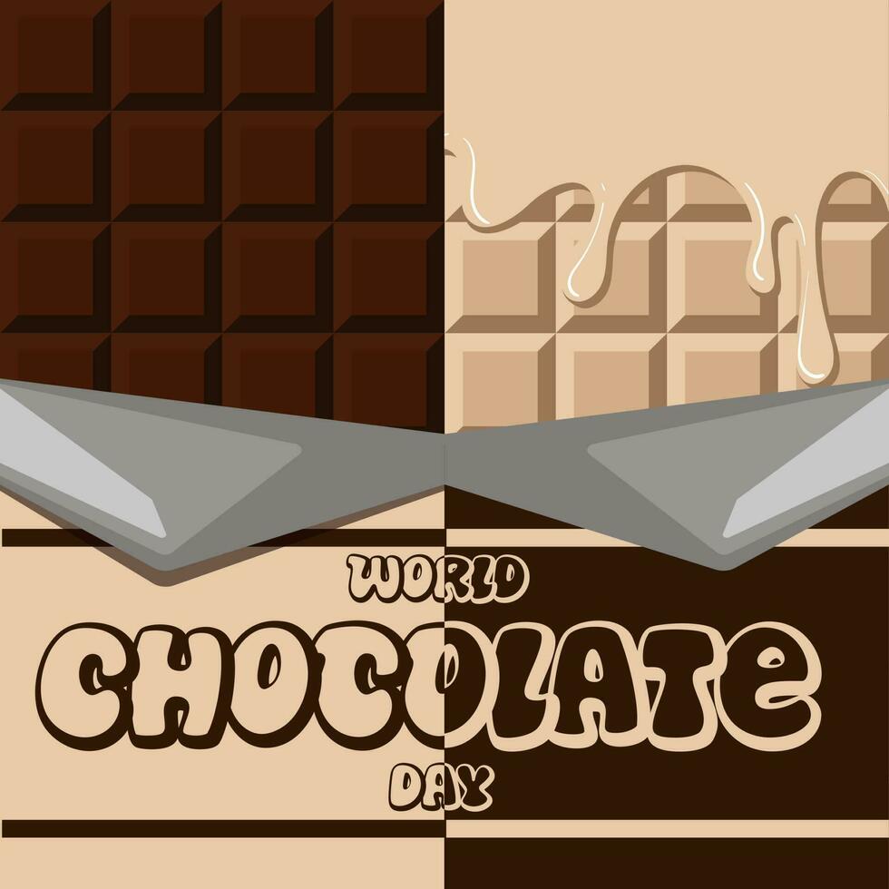 Vector illustration with white and dark chocolate bars in a package for World Chocolate Day. The inscription World Chocolate Day is July 11. Idea for a poster, banner, leaflet. Promotional products