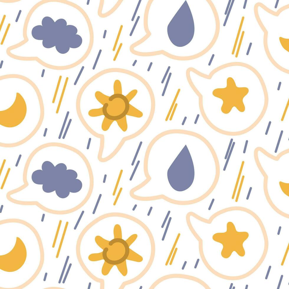 A pattern of stickers for social networks with a flat design in the form of a speech bubble in the nature theme. Emoticons for online communication, social networks in the idea of weather elements vector