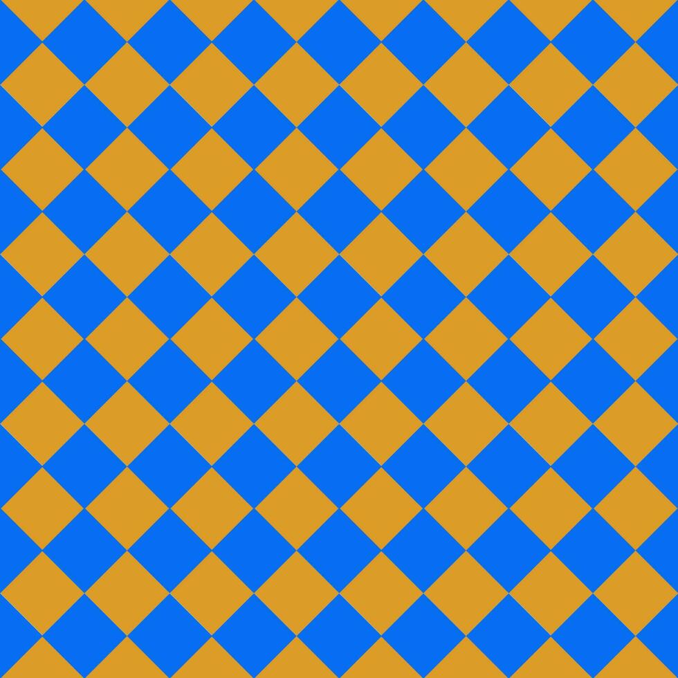 Chessboard pattern in blue-yellow contrasting colors. A chess drawing in a turn. Diamond-shaped geometric background with repetition. Bright print for printing on textiles and paper. vector